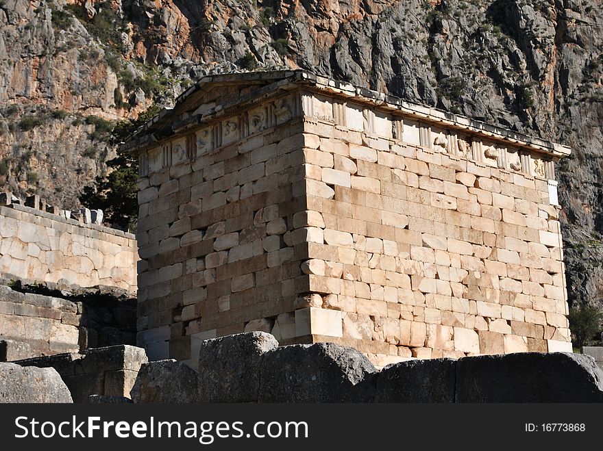 The treasury of the athenians temple - delphi greece. The treasury of the athenians temple - delphi greece