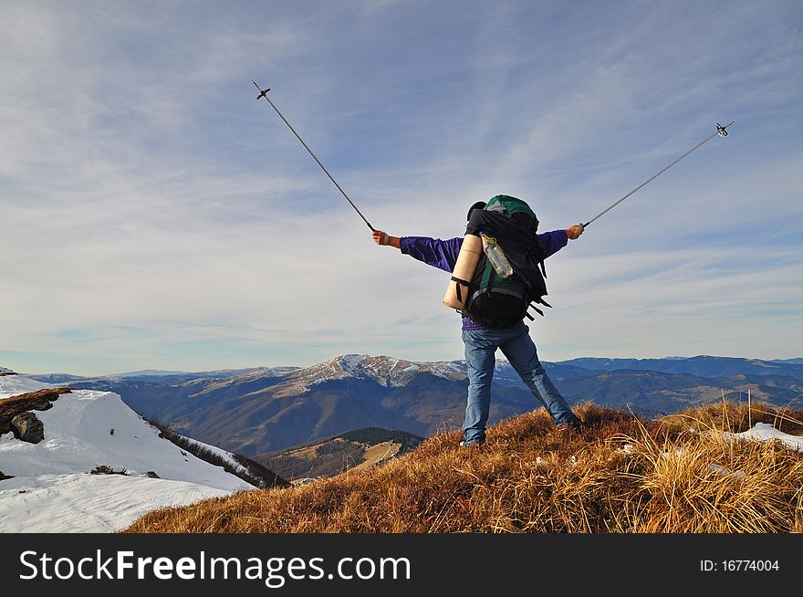 The Tourist Submits Signals On An Autumn Hillside.