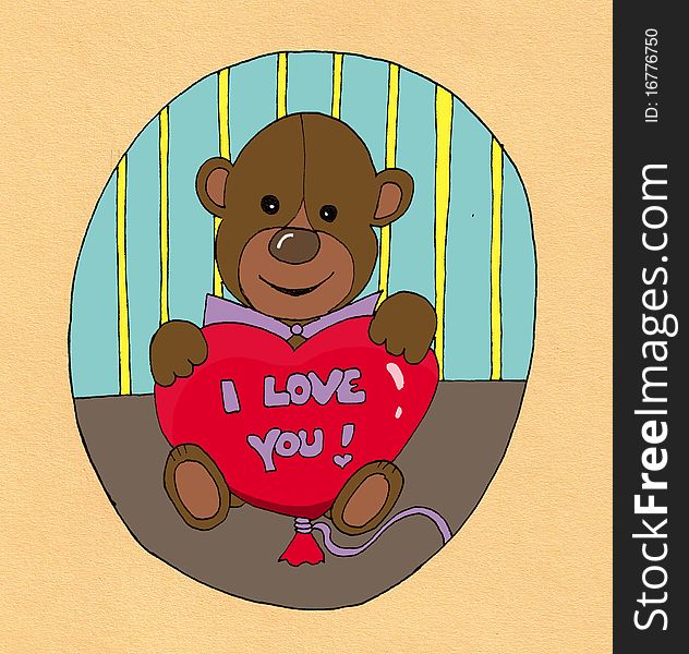 A lovely valentine teddy bear with an heart shaped balloon, with written I love you.