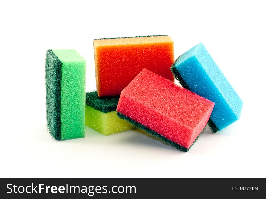 Sponges for washing dishes on white background