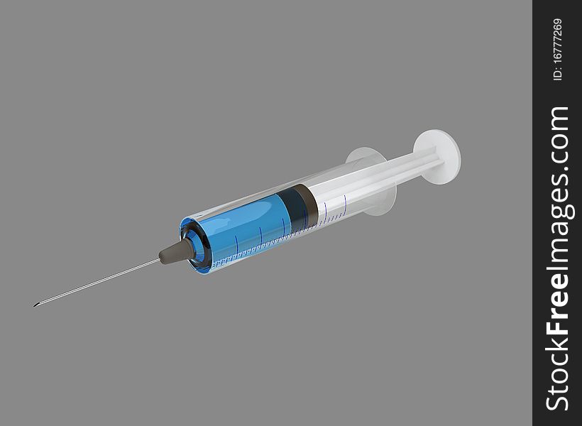 Syringe filled with blue liquid isolated. Syringe filled with blue liquid isolated