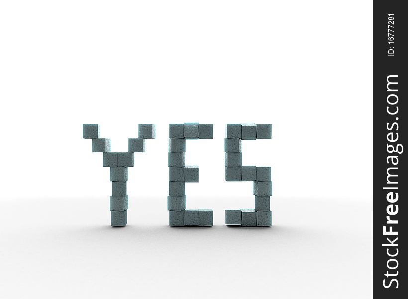 Word YES formed of blue iced blocks. Word YES formed of blue iced blocks