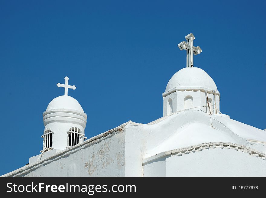 White domes of traditional greek orthodox church