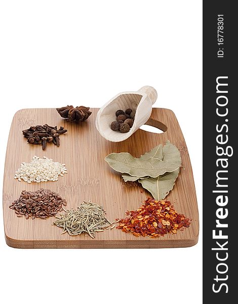 Kitchen board with spices