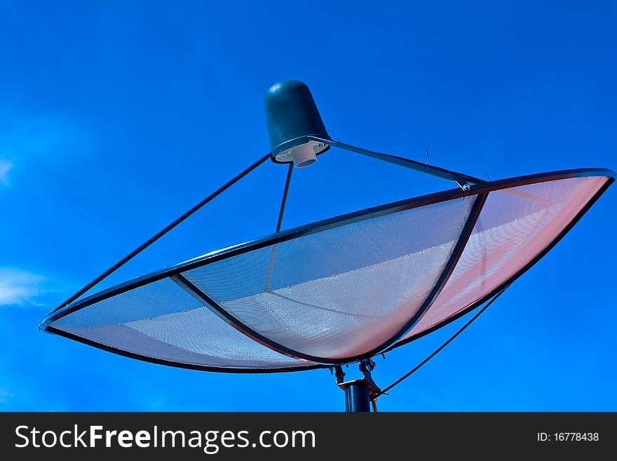 Lighting satellite dish in blue sky