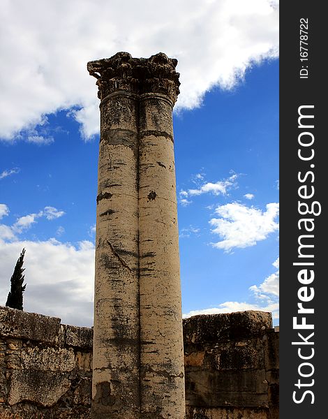 Column at the ruins of Capernaum synagogue