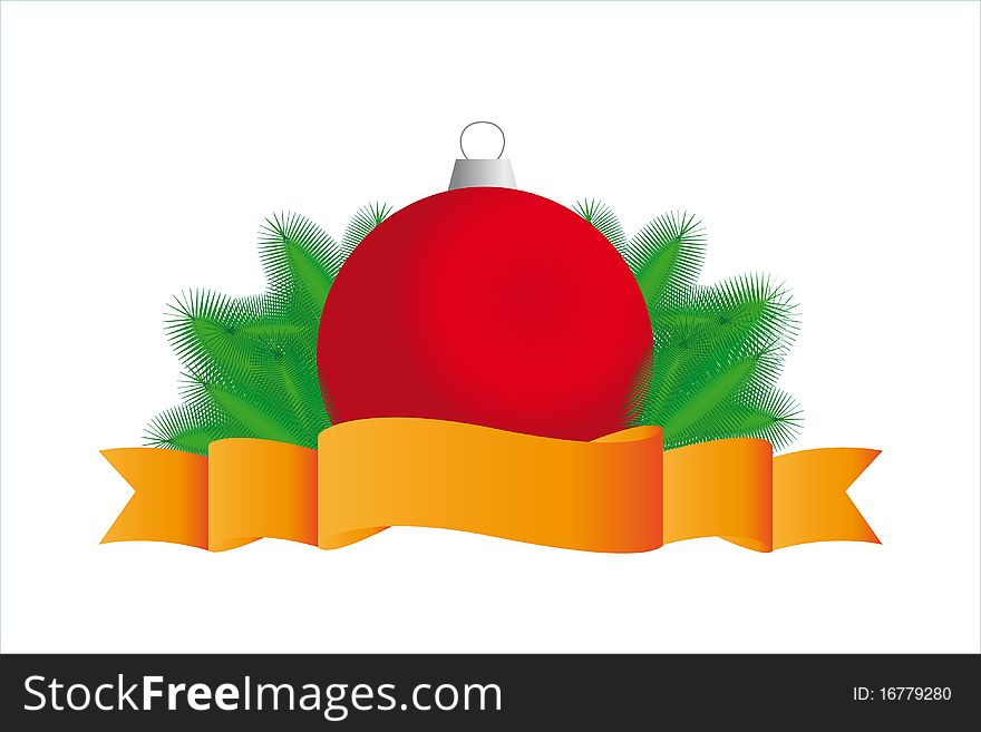 Christmas icon: Red fur-tree sphere with a ribbon