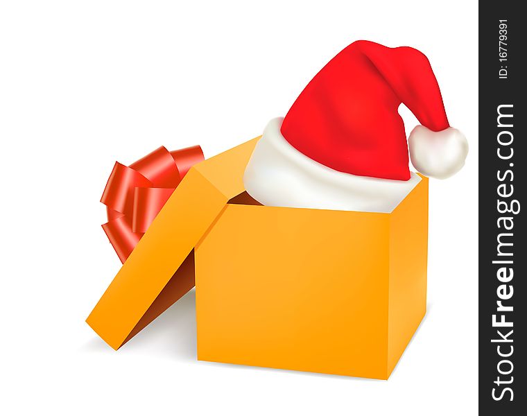 Christmas gift box and santa hat. Vector.