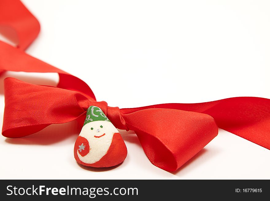 Isolated Red Ribon With Santa