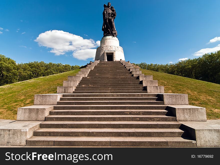 Memorial Soviet soldiers with clouds and sky in Berlin Germany. Memorial Soviet soldiers with clouds and sky in Berlin Germany