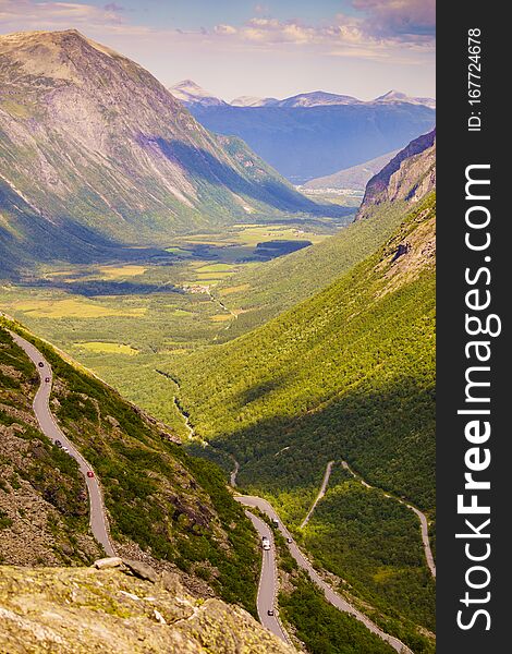 Green valley from Trollstigen mountain area