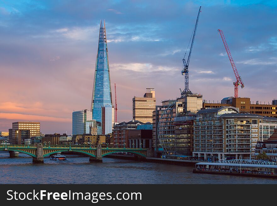 Colorful Sunset View in London With Southwark Bridge and the Shard. Colorful Sunset View in London With Southwark Bridge and the Shard.