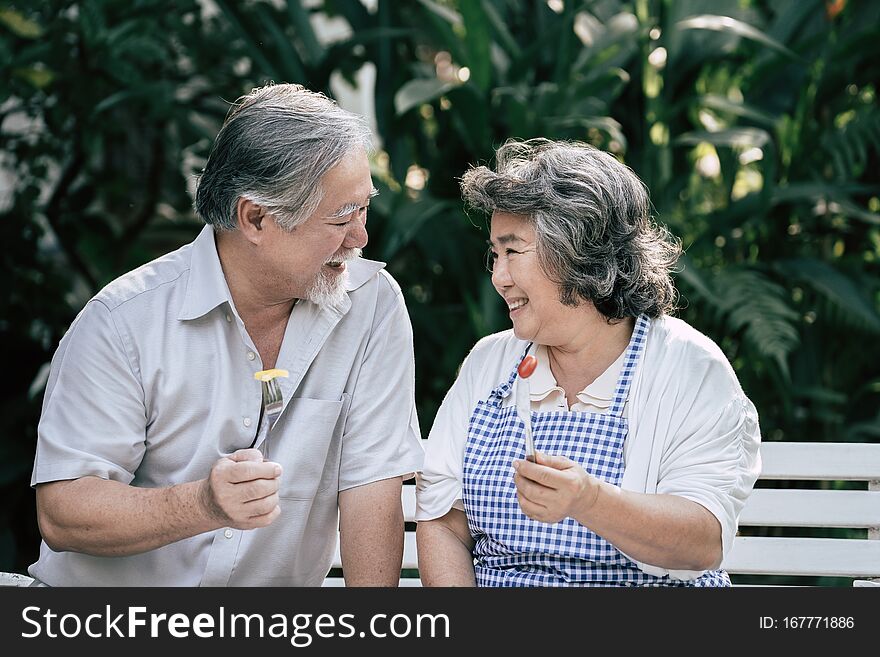 Elderly couples Cooking Healthy food together