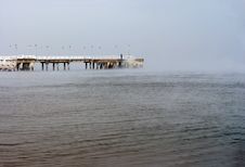 Frozen Pier, Lonely Man Royalty Free Stock Photography