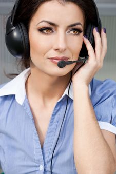 Girl Commentator With Headset Stock Photo Girl Commentator With Headset Stock Photo