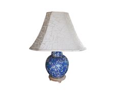 Table Lamp Blue Floral With White Shade Stock Photo