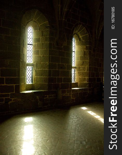 Light streaming through two windows, Mont St Michel, Normandy, France