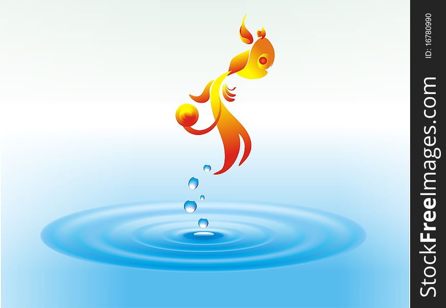 High resolution image of a goldfish leaping out of the water