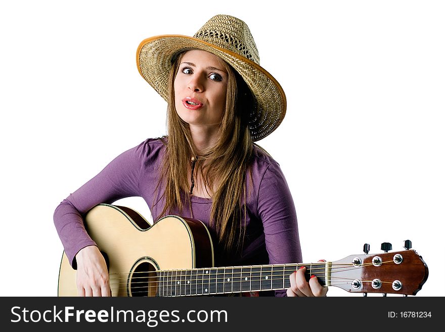 Young girl playing the guitar. isolated on white background. Young girl playing the guitar. isolated on white background