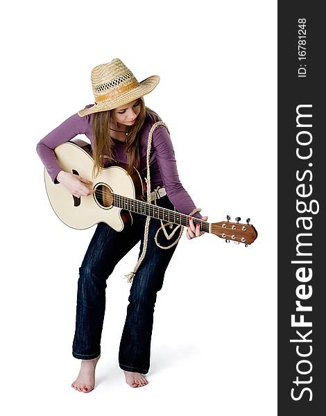 Young girl playing the guitar. isolated on white background. Young girl playing the guitar. isolated on white background