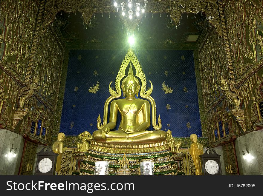 Gold Buddha in Temple Church at Samut Sakhon, Middle of Thailand. Gold Buddha in Temple Church at Samut Sakhon, Middle of Thailand.
