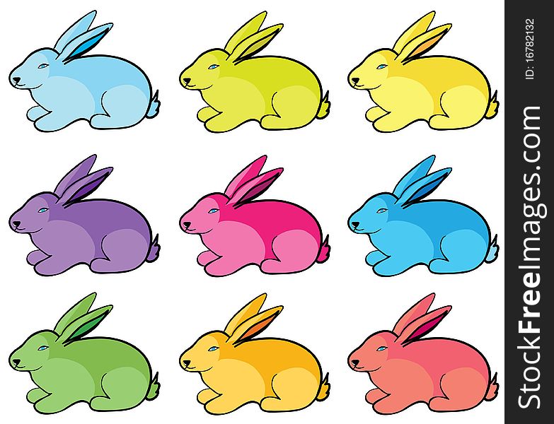 Color rabbits on a white background