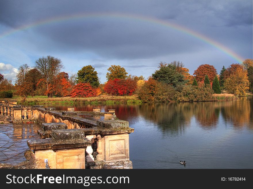 Panoramic view on lake in Hever Castle park after the rain. Panoramic view on lake in Hever Castle park after the rain.