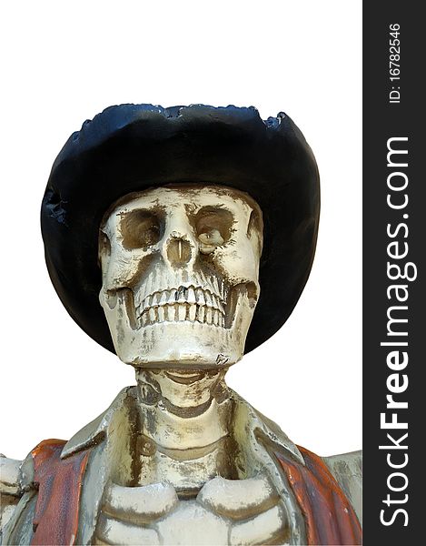 Skeleton breadboard model in a hat it is isolated on a white background. Skeleton breadboard model in a hat it is isolated on a white background