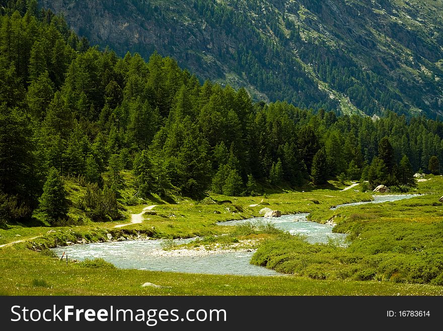 View of the scenery in the mountains of Switzerland. View of the scenery in the mountains of Switzerland