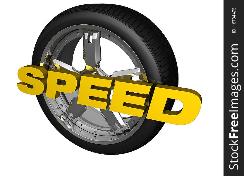 A wheel tire  with yellow colored speed type. A wheel tire  with yellow colored speed type