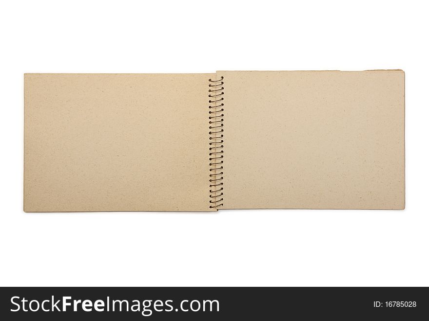 Old open notebook With Blank Recycled Paper isolated on white with clipping path.