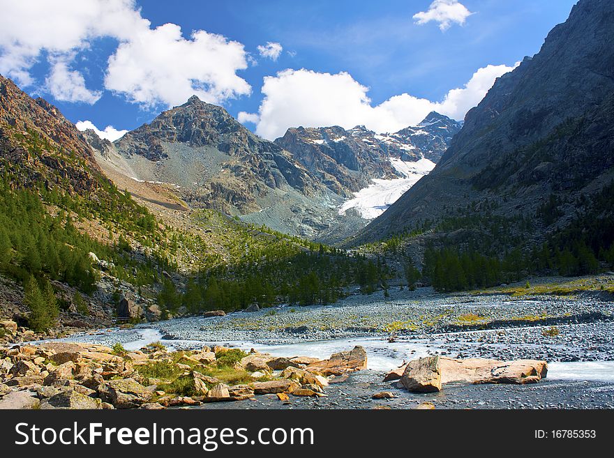 Water flowing in a mountain torrent