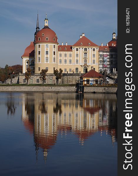 Castle of Moritzburg near Dresden and MeiÃŸen in Germany, Saxony, surrounded By a man made Lake, Baroque Architecture. Castle of Moritzburg near Dresden and MeiÃŸen in Germany, Saxony, surrounded By a man made Lake, Baroque Architecture