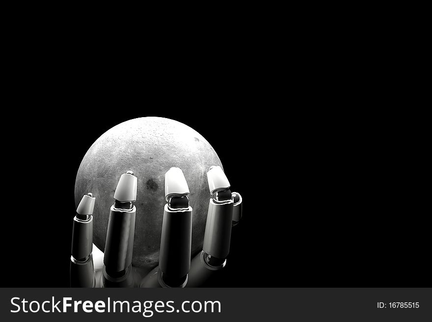 Cyborg hand holding the moon