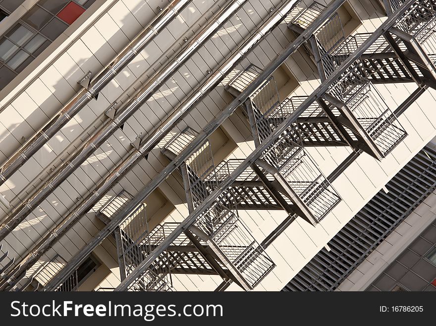 External metallic fire escape in a modern building. External metallic fire escape in a modern building