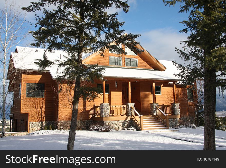 A mountain cottage in Montana in the winter. A mountain cottage in Montana in the winter.