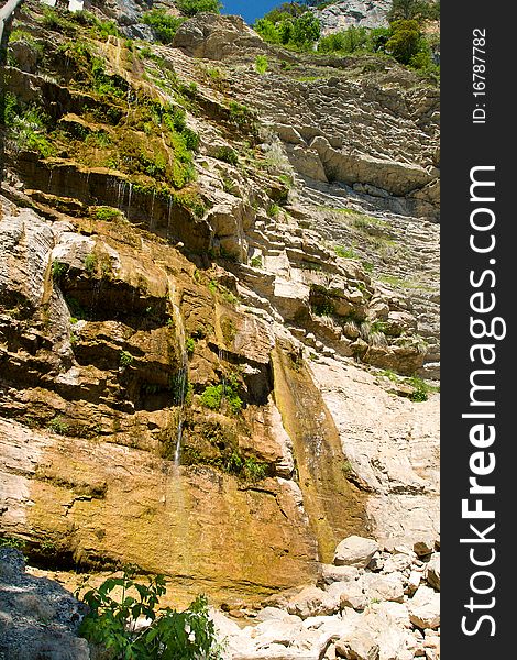 Dry waterfall Uchan-su in Crimea in summer. Dry waterfall Uchan-su in Crimea in summer