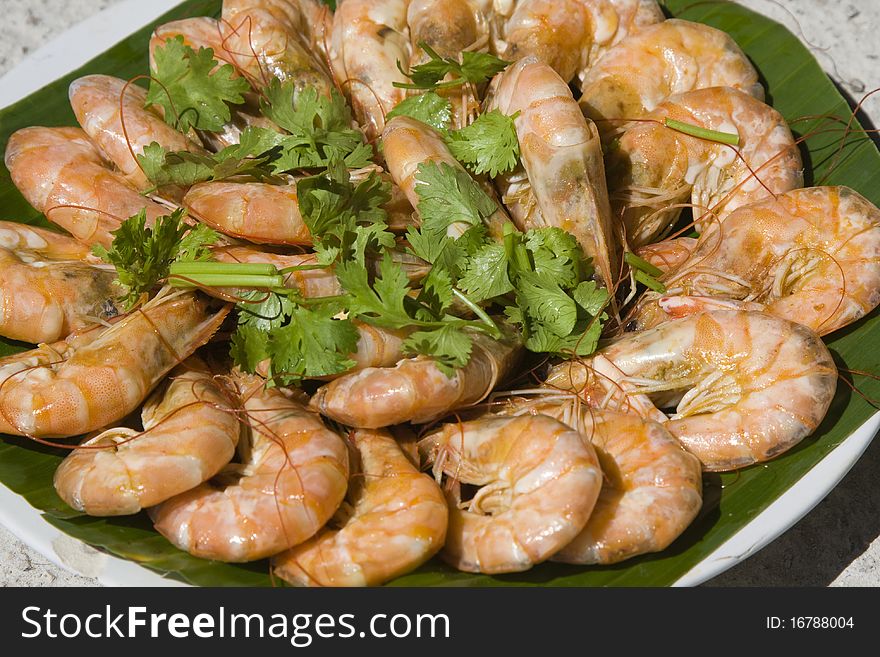 Boiled shrimp on a plate