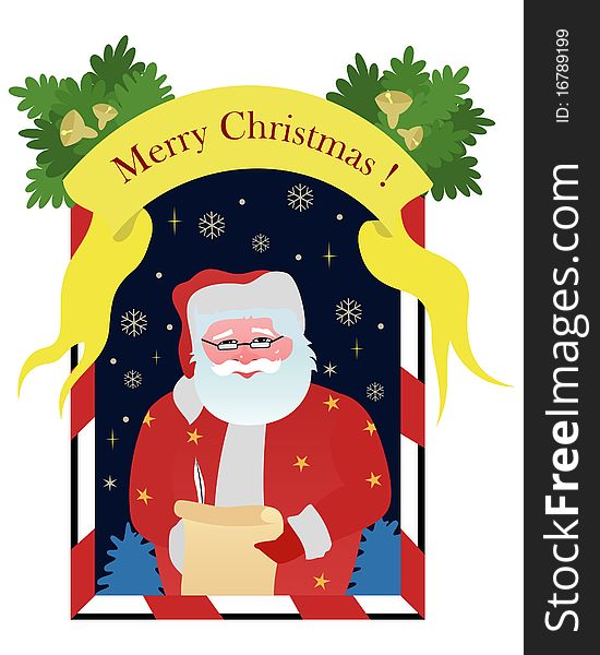 Christmas picture with Santa Claus, wish list, snow for Your festive design. Christmas picture with Santa Claus, wish list, snow for Your festive design