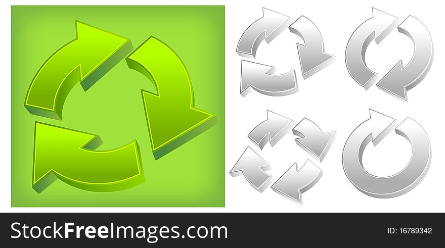 Large green and set of different arrows circle, illustration. Large green and set of different arrows circle, illustration