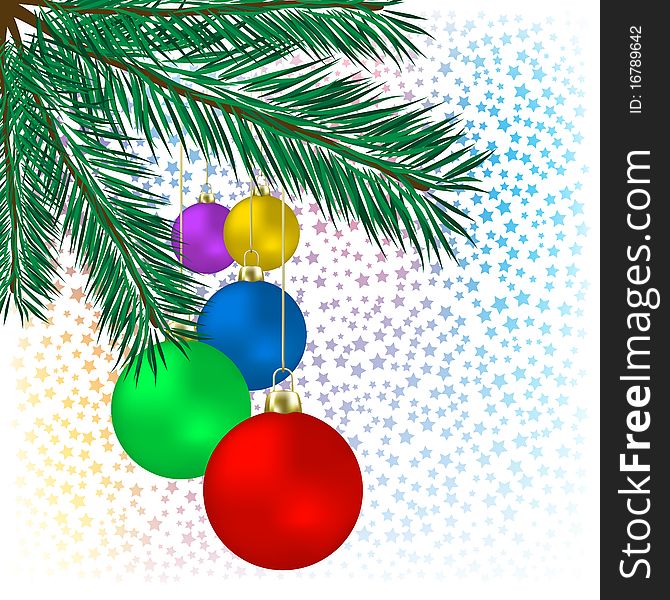 Christmas background colored balls with tree on a white