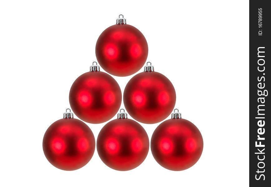 Christmas decorations in the shape of a christmas tree isolated against a white background