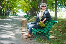 Pretty Young Woman Resting On A Bench Stock Images Pretty Young Woman Resting On A Bench Stock Images