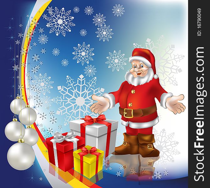 Christmas greeting Santa Claus with gifts