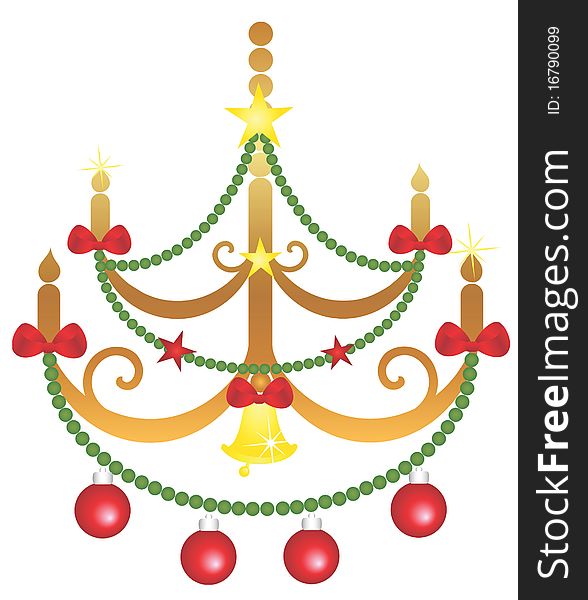 Decorated festive christmas chandelier with bows, beads and stars. Decorated festive christmas chandelier with bows, beads and stars