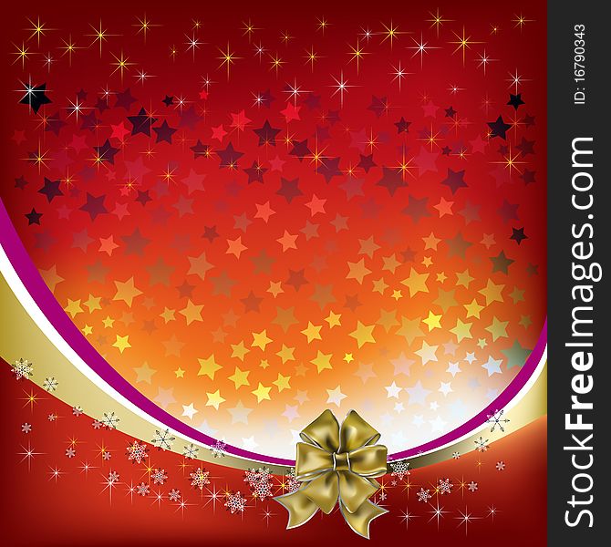 Christmas greeting with gold bow on red