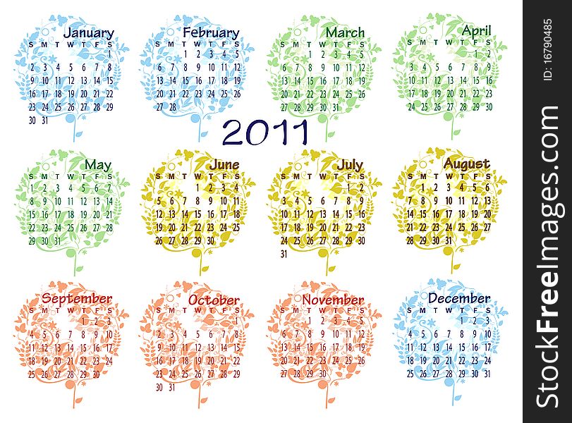 Vector Illustration of style design Colorful Calendar for 2011