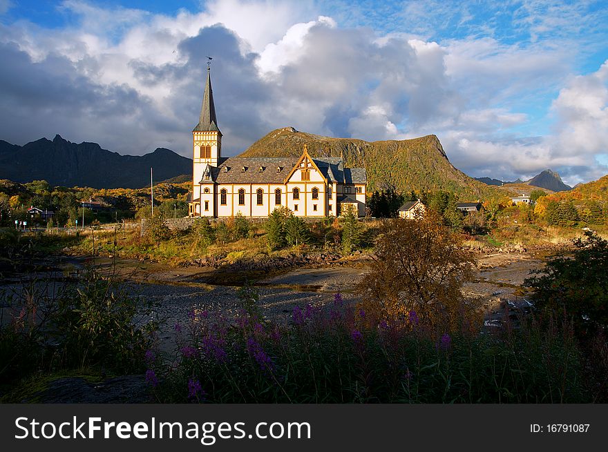 Vågan Church is a important church near Svalvaer, Lofoten islands, Norway.