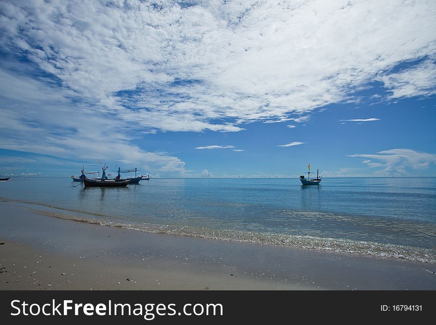 Fishing boat in the bright sea of Thailand. Fishing boat in the bright sea of Thailand