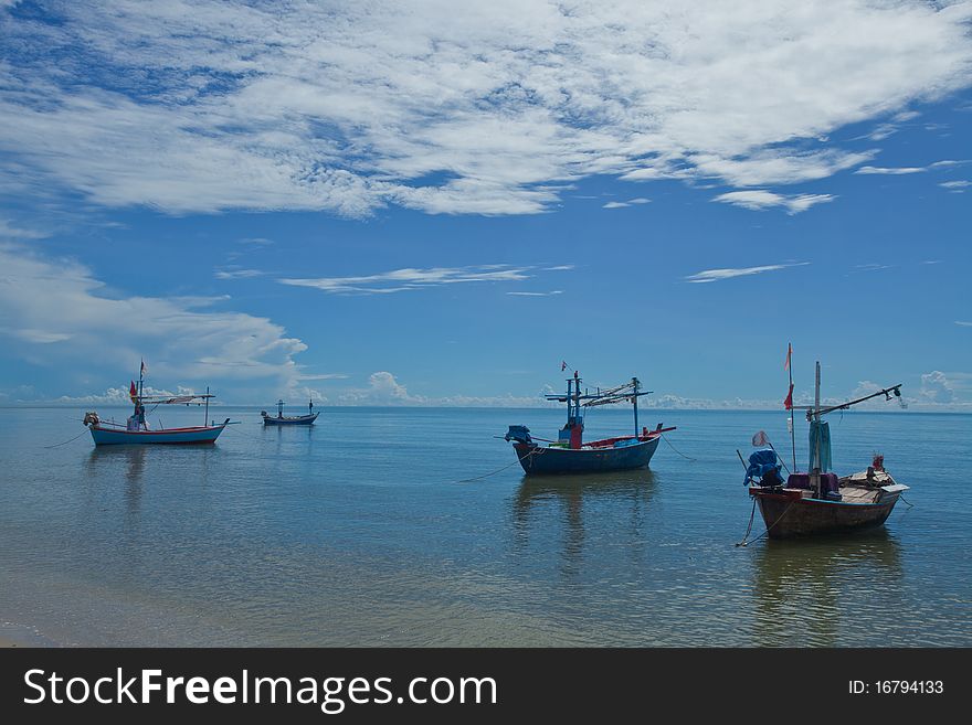 Fishing boat in the bright sea of Thailand. Fishing boat in the bright sea of Thailand